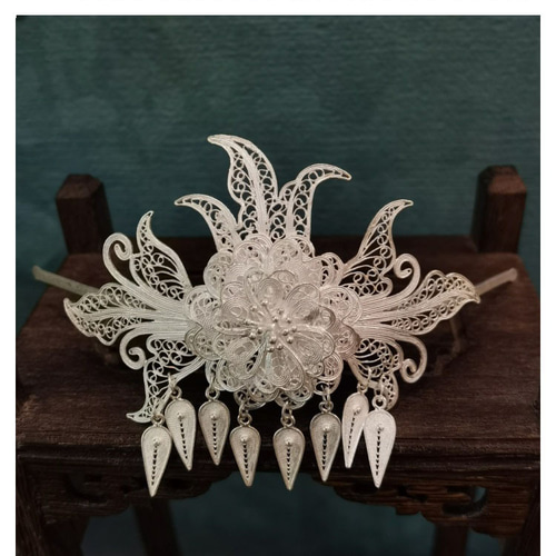 ミャオ族 銀細工 透かし シルバー999 ヴィンテージ加工 フィリグリー