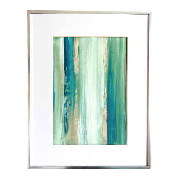 BAMBOO 緑 癒し 作品 アート 抽象画 絵画 額縁 ゴールド 緑 グリーン