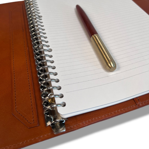 ルーズリーフ バインダー B5 26穴 本革 リングファイル キャメル