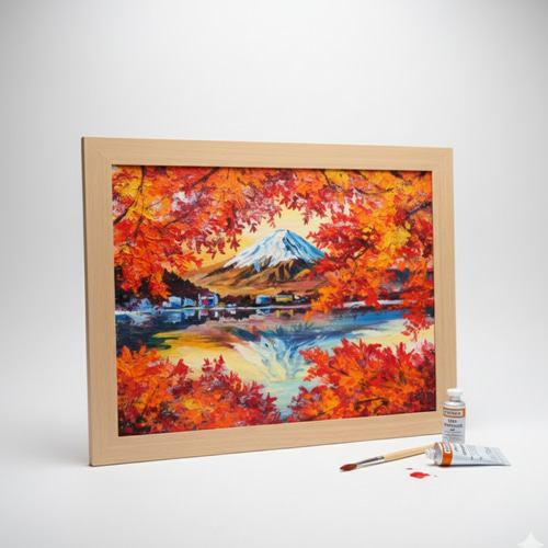 油彩画 原画 絵画「錦秋の富士」秋の風景 インテリア 壁掛け 絵画 HR