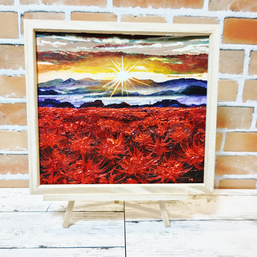 油絵 絵画 【彼岸花の夕日】