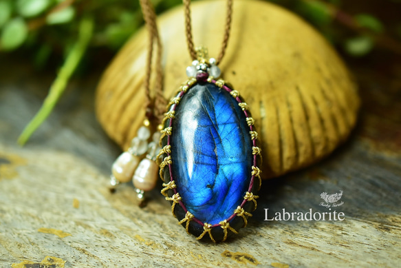 天然石「ブルーラブラドライト」マクラメ編み ジュエリー ネックレス