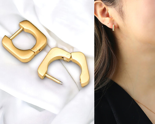 フープピアス 18k 小さめ アレルギー対応 18金 スクエア 四角 中折れ
