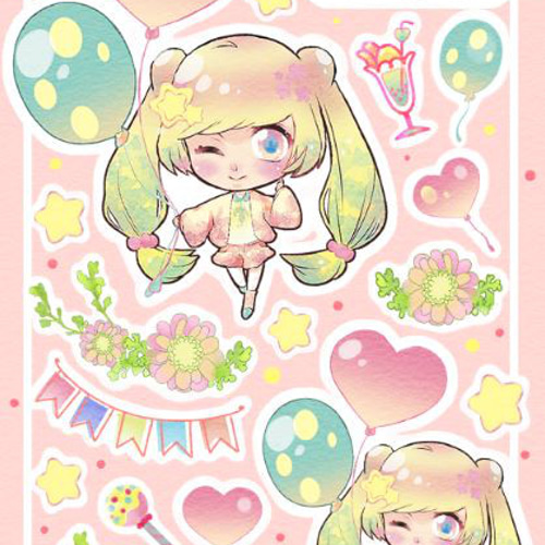 女の子 バルーン ゆめかわ イラスト シートシール 2枚セット