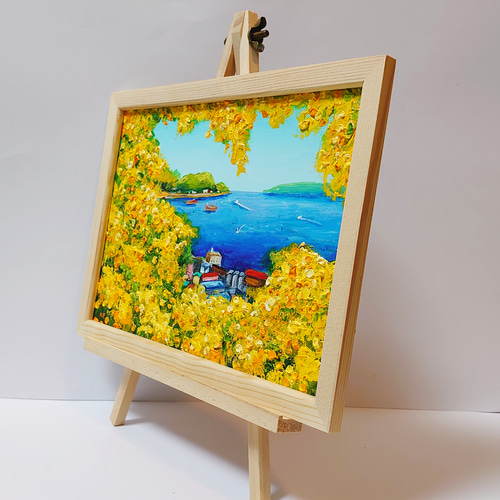 油絵 ミニ絵画 【ミモザの港】 絵画 HR 通販 14065003｜Creema(クリーマ)