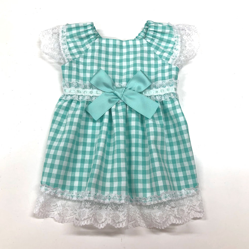 犬服 ハンドメイド ワンピース ギンガムブルー