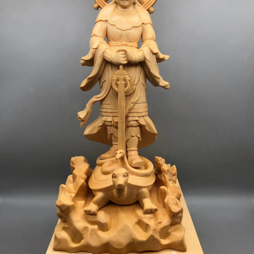 最高級 木彫仏像 北辰妙見菩薩立像 一刀彫 天然木檜材 彫刻 仏教工芸
