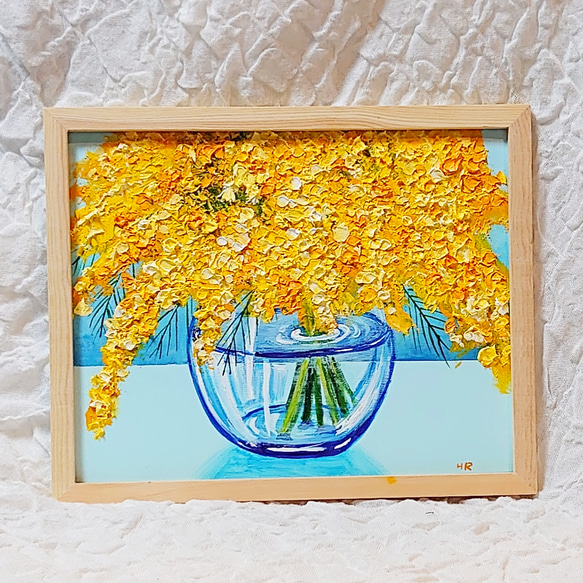油絵 絵画 【ミモザの花】 絵画 HR 通販 14273427｜Creema(クリーマ)