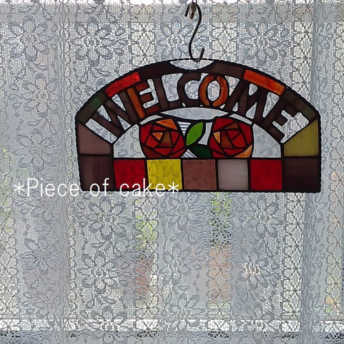 ステンドグラスのローズウェルカムボード（W-02)＜おしゃれ玄関