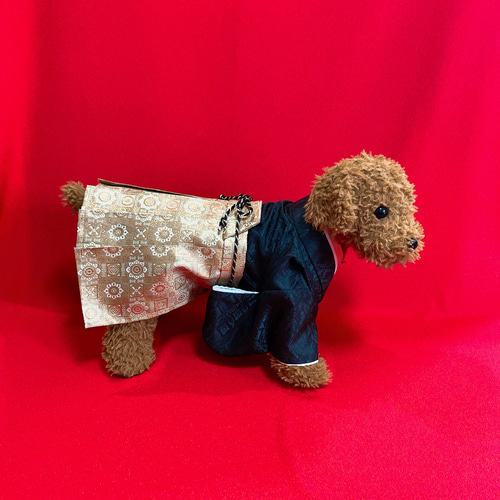 犬の袴✨犬用本格着物&袴セット 金襴 わんこ着物 黒×金 犬服 ペット服