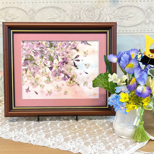 暁の春に舞う桜の押し花アート額 その他アート 神戸六甲 優花 通販