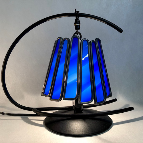 ステンドグラスランプシェード（アンティークリブドブルー） スタンド