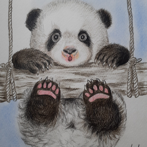 やっほい” 色鉛筆画 パステル パンダ やっほい” 色鉛筆画 パステル
