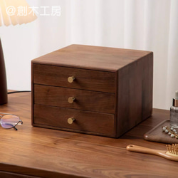 職人手作り 3段 引き出し風 書類収納ケース 小物入れ 木製 ミニ