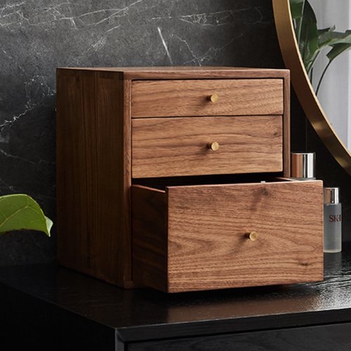 アンティーク風 引き出し3段 大容量 無垢デスク収納 木質雑貨 置き物