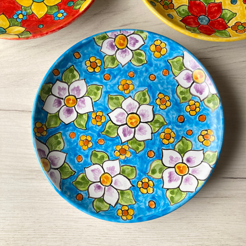 絵皿 20cm LIS028 マヨリカ焼き イタリア陶器 花柄 カラフル