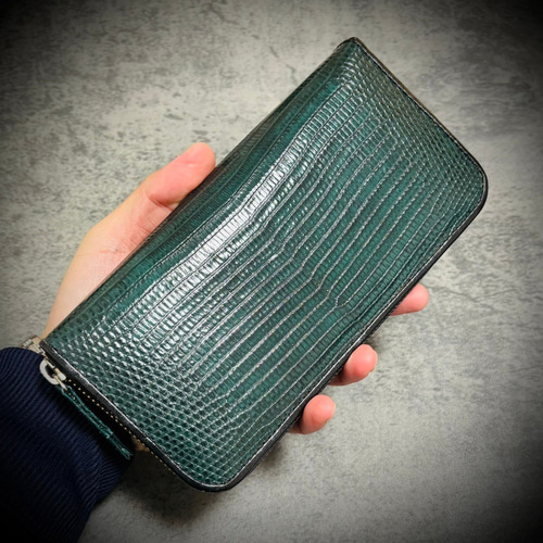リザード 長財布 シャイニング加工 大容量 カード15枚 トカゲ メンズ