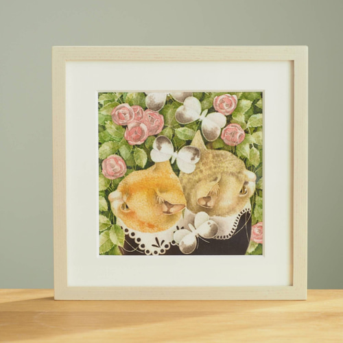 絵画。原画【月の白い猫に美しいバラを三本植えました】 【公式通販】