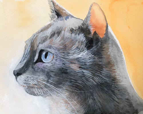 鶴林】猫の油彩画 小型と猫 水彩画 鶴林】猫の油彩画 小型と猫 水彩画