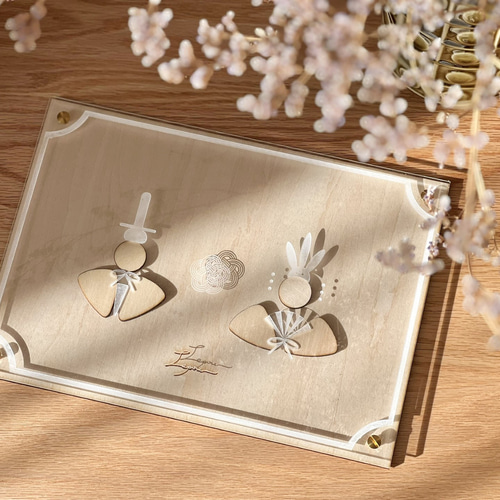 ひなまつり』名入れ・壁掛け可☆ひな人形【真鍮金具×アクリル×木の