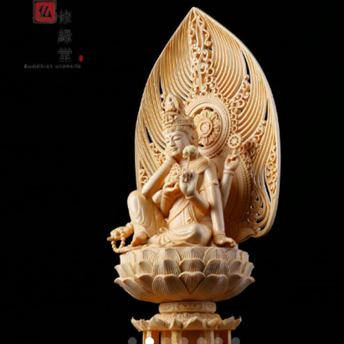 木彫り 仏像 如意輪観音菩薩座像 彫刻 天然木檜材 仏師で仕上げ F 彫刻