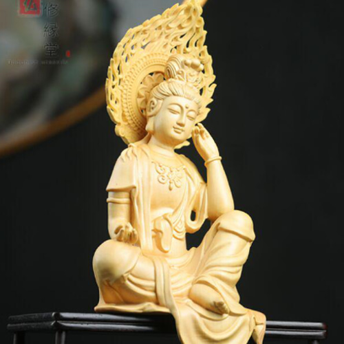 木彫り 仏像 自在観音菩薩座像 彫刻 仏教工芸 柘植材 仏師で仕上げ C