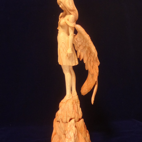 木彫刻 アート 『 静謐の天使 』 木彫刻 アート 芸術 アート 女性