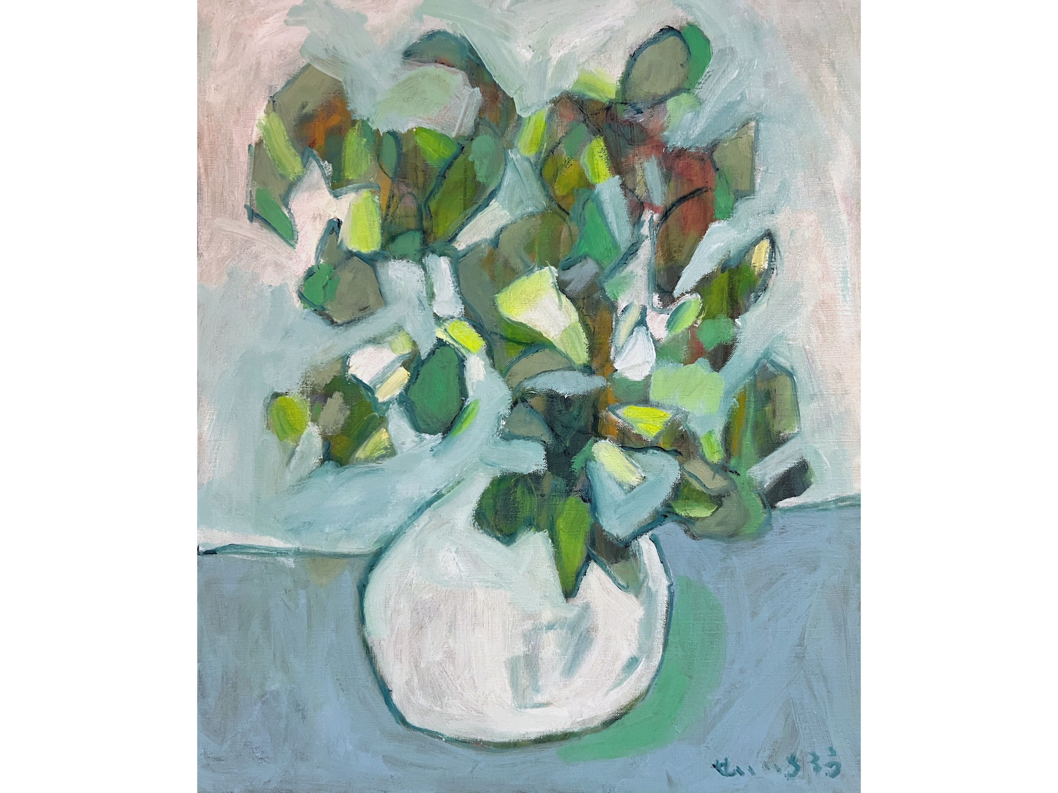 キャンバス油絵 phorn 美しいラズちゃんと青い花 メモリアル