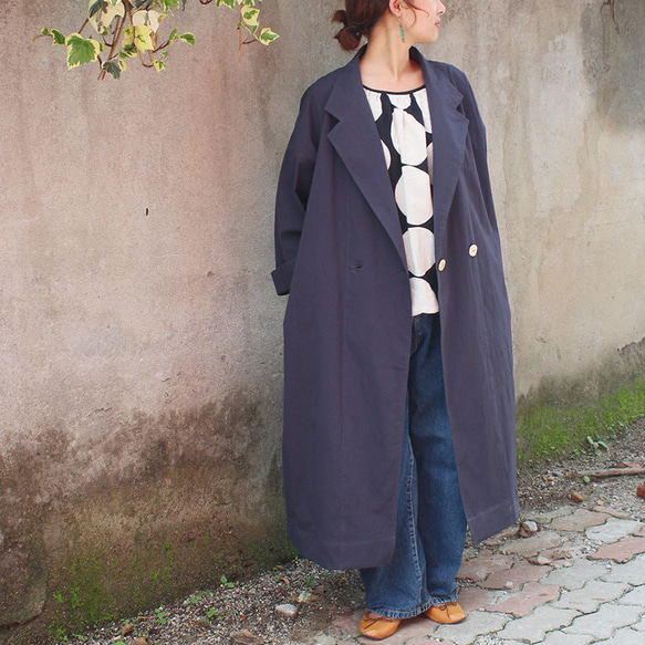 enfold チェスターコート ネイビー×ブルー 36サイズ