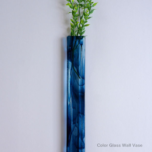 壁掛けOK｜マーブル模様の色ガラス一輪挿し・両面使える花器・花材付き