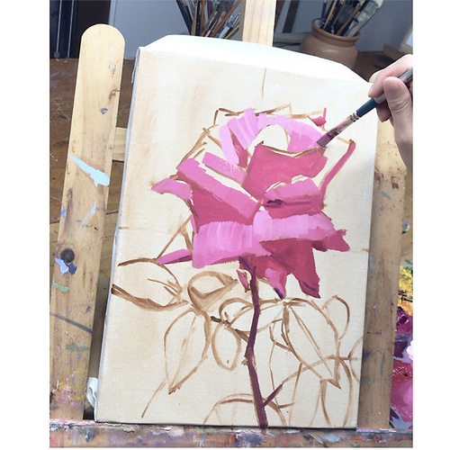 バラ」油彩 額付き 油絵 原画 キャンバス 額装 26cm✖️19cm 絵画