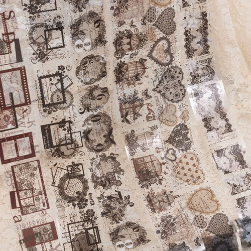 6巻セット 海外マステ PETテープ レトロ レース ハート コラージュ素材