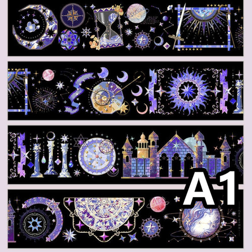 9241】海外 マステ 中古巻 貝殻光マスキングテープ 月 お花 青い装飾系