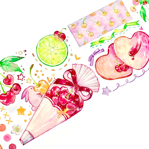 s-239○海外マスキングテープ 切り売り ／ 海外マステ さくらんぼ 赤