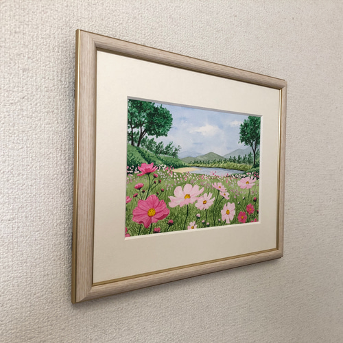アクリル画 原画 「醍醐の桜04」額縁付 F4サイズ キャンバス 風景画