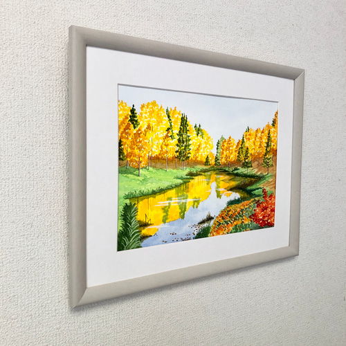 秋の水面」透明水彩画 原画 風景画 額縁付 F4サイズ 絵画 Oni 通販