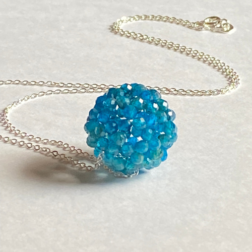 受注制作】神聖幾何学フラーレン ネックレスs925 ブルーアパタイト 面