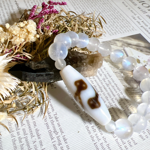 珍品希少天珠☆白蛇天珠☆ツチノコ天珠☆ペリステライト ブレスレット