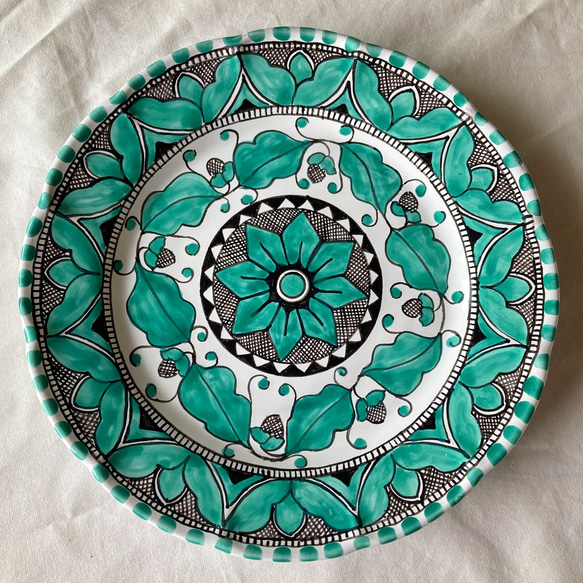 絵皿 26cm マヨリカ焼き イタリア陶器 幾何学模様 GEO034 大皿