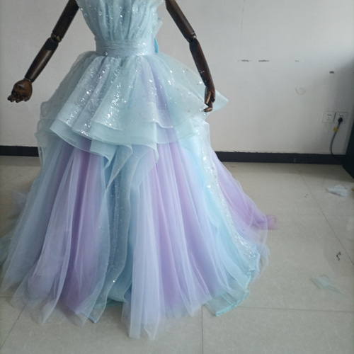 美品！紫青 カラードレス 柔らかく重ねたチュールスカート キラキラ