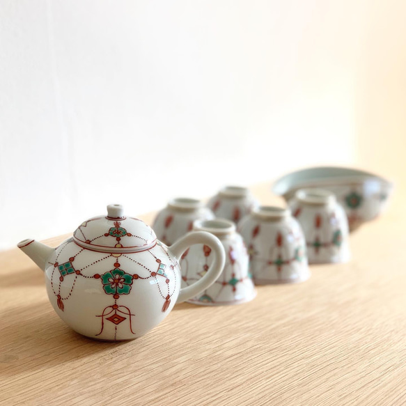 煎茶道具 京焼 清水焼 平安 瑞泉造 青華 煎茶碗 五客 共箱 V R7223