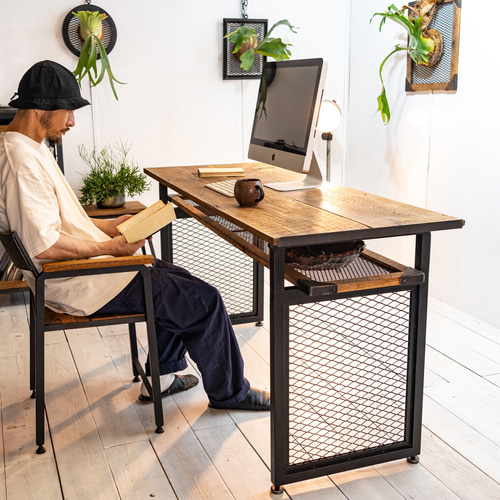 Old oak & Iron work desk Expand legs アイアン家具 PCデスク 机 机