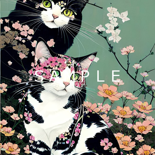 猫と花(新浮世絵画)A4 №s-1997 イラスト shizennokaze 通販 16151225