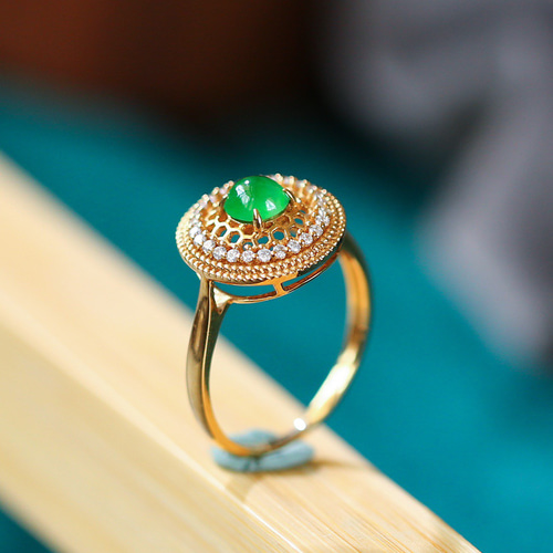 翡翠」K18 天然ヒスイ 天然ダイヤモンド リング 上品 忍耐 調和 飛躍 5