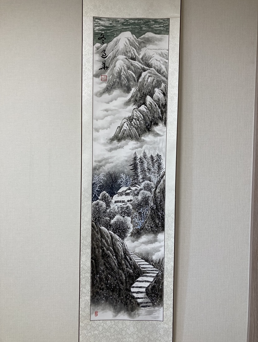 水墨画 雪景色 山水画 日本画 冬・梅 2点セット 水墨画 雪景色 山水画 日本