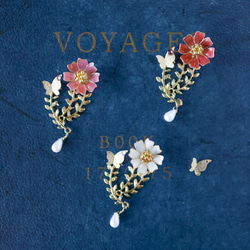 アンティーク風 蝶とコスモスのブローチ クラシカル＆レトロ ブローチ