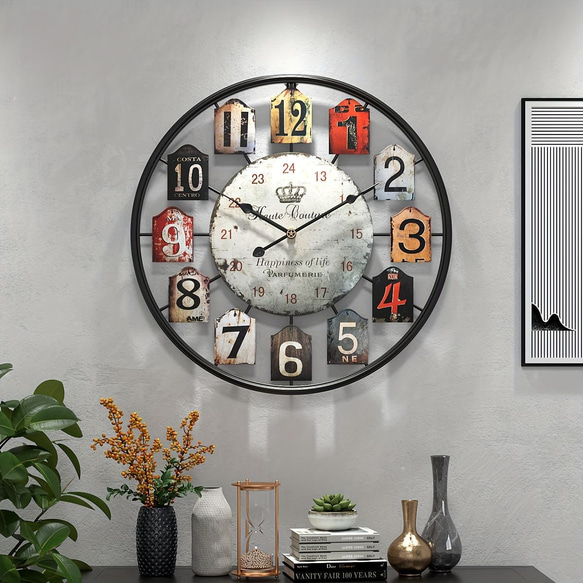 壁掛け時計 時計 木製 ヴィンテージ 時計51cm オシャレ ラウンド