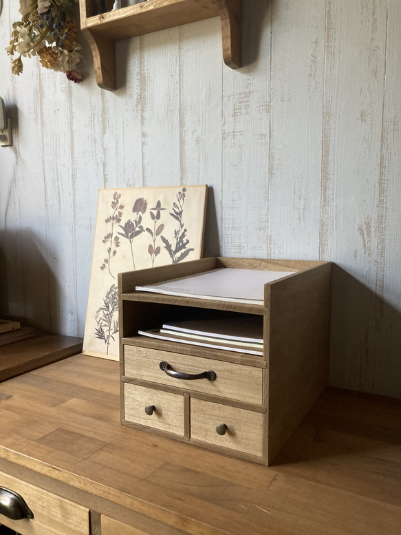 A4収納 アンティーク風木製5杯抽斗 引き出し収納｜レトロ 引き出し