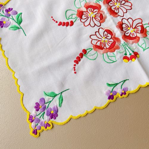 アンティークハンガリーウクライナカロチャ刺繍 スカラップ花型