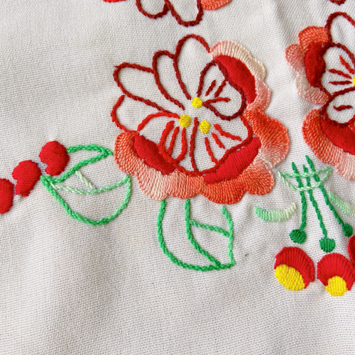 アンティークハンガリーウクライナカロチャ刺繍 スカラップ花型